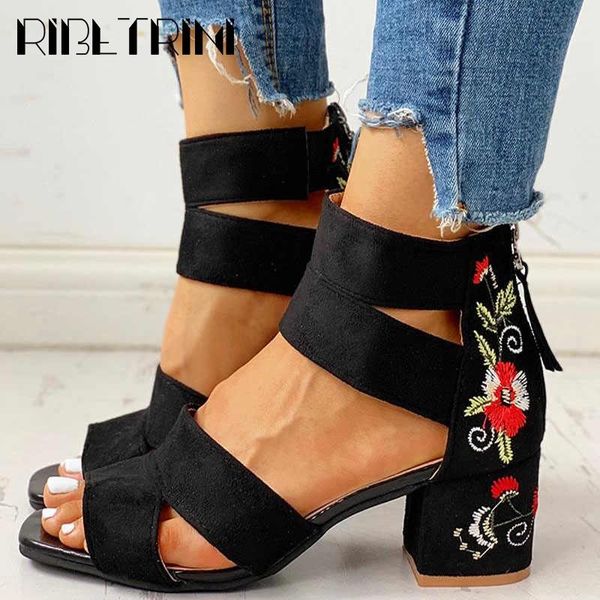 

female pumps high heels sandals elastic band zipper open toe embroider women party casual shoes woman, Black