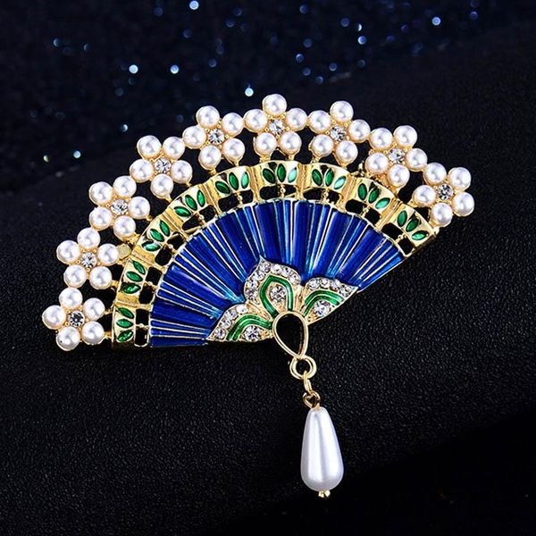 

pins, brooches zlxgirl 2021 year fashion fan shape cartoon jewelry nice enamel pearl scarf pins women's couple gifts, Gray
