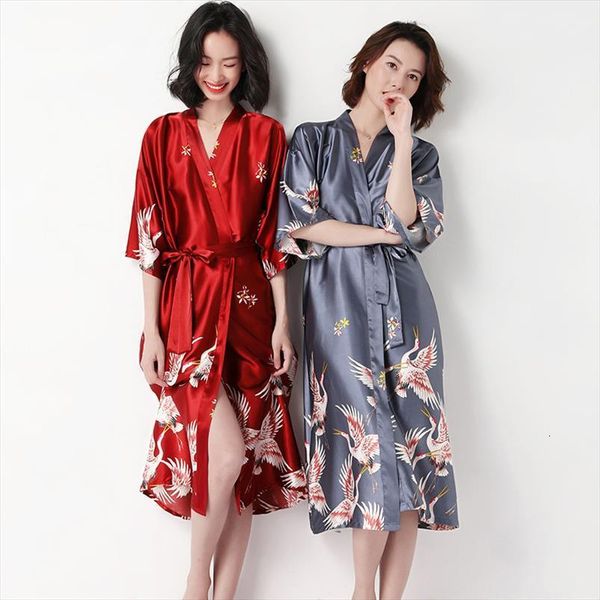 

silky wedding robes kimono summer womens sleepwears long bridal dressing gown bridesmaid red nightdress nightgown sleepwear home service, Black;red