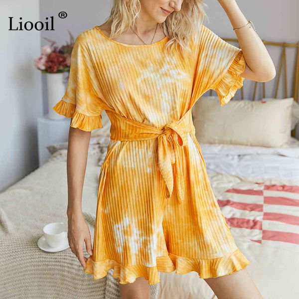 

shorts tie dye knit playsuits and jumpsuits short sleeve o neck drawstring party club rompers womens jumpsuit shorts 15ih, White;black