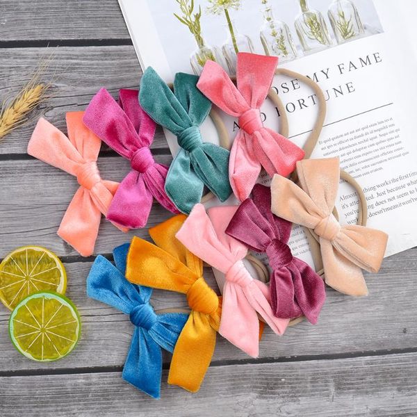 

hair accessories 4.5 inches baby nylon headband elastic rope turban bows bands for girls bowknot hairband toddler headwear, Slivery;white