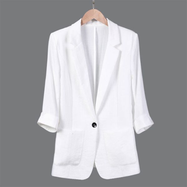 

coats 2021 summer seven-point sleeve flax blazer casual plus size women korean thin black suit jacket 7xl e0006, White;black