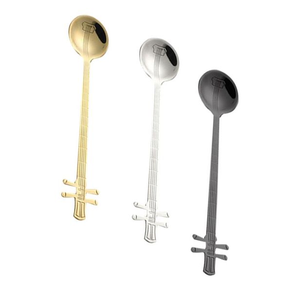 

spoons 3pcs guitar appearance design dessert coffee stainless steel spoon for home