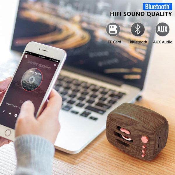 

wireless bluetooth speaker with microphone mini speakers soundbar support tf card stereo retro wood grain aux waterproof portable