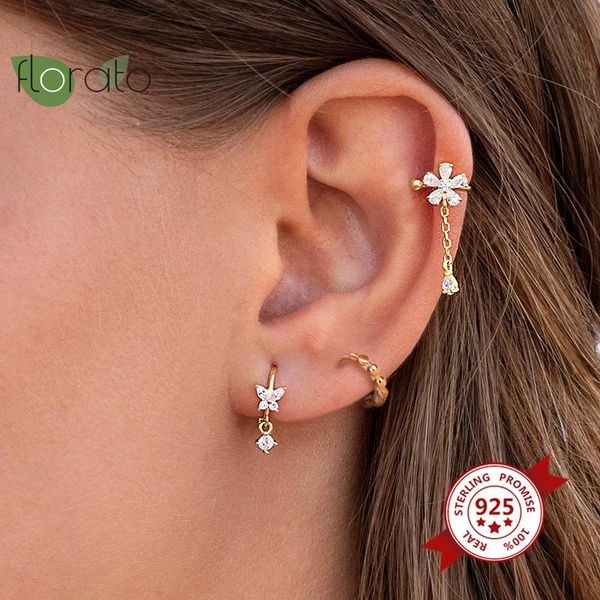 

100% real 925 sterling silver huggie hoop earrings prevent allergy for women small round beads circle earring jewelry, Golden;silver