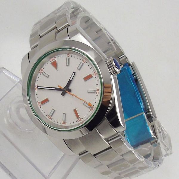 

wristwatches 36mm tandorio miyota 8215 movement men's watch white dial sapphire glass date steel bracelet, Slivery;brown