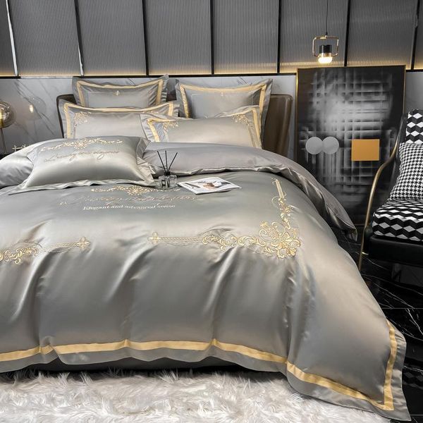 

sheets & sets svilelg sheet set 4-piece cotton with silk embroidery satin quilt cover fitted european style bedding