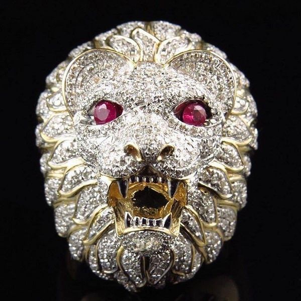 

domineering rhinestone crystal men ring creative lion head rings, Silver