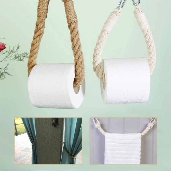 

toilet paper holders 1pc holder roll hanging rope towel rack wall mount nature jute cotton white beige bathroom bohemian style decor