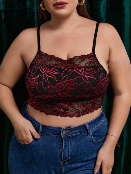 

plus floral lace bralette i5j2#, Black;white