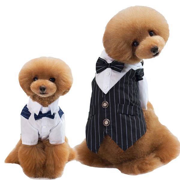 Abbigliamento per cani Camicia per cuccioli Vestiti per cani di piccola taglia - Costume elegante con fiocco, smoking formale da matrimonio con cravatta nera