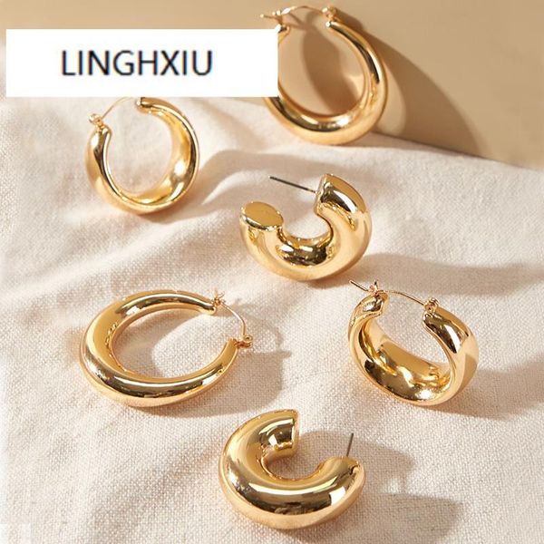 

hoop & huggie geometric earrings for women gold filled stainless steel medium thick charm bohe female cartilage piercing, Golden;silver