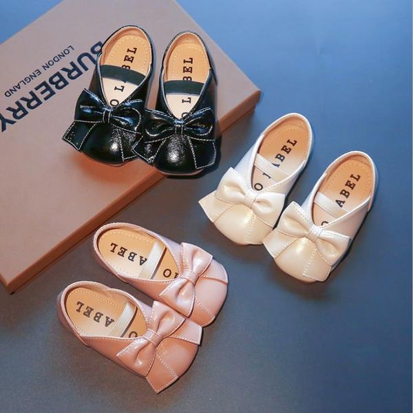 Scarpe per bambini Primavera Pelle PU Rosa Bianco Nero Bowknot Scarpe da principessa per ragazze Scarpe per spettacolo di danza per ragazze