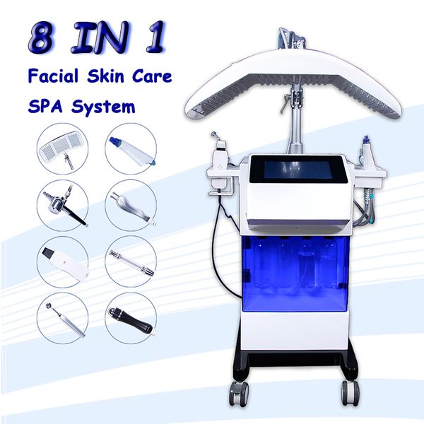 8 в 1 высокого класса кожи для лица омоложение алмазное микродермабразия оборудования кислородный реактивный кожурный станок PDT светодиодная световая терапия маска для лица