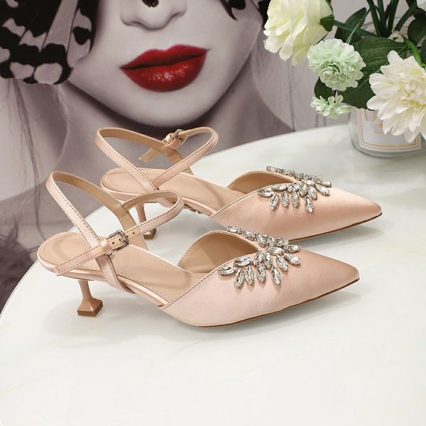 

summer pointed shoes toe slingback sandals womens european american famous silk rhinestone wine glass heel high heels wholesale agent b7t55, Black