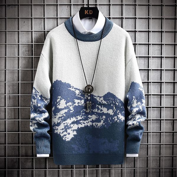 

men's sweaters hip hop sweatshirt, harajuku knitted sweater, loose round neck and long sleeved autumn winter, in 2021, White;black
