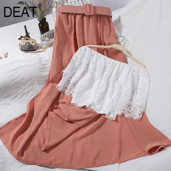 

deat women slash neck lace sleeveless split long pants two piece set temperament fashion spring summer 11d389 210709, White