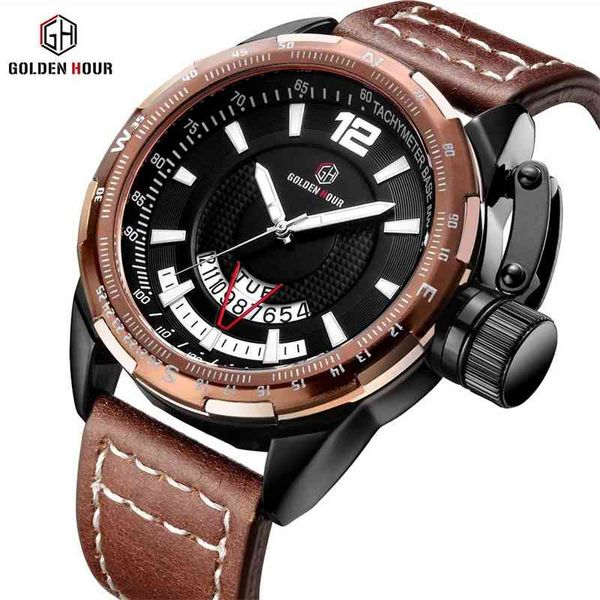 

double 11 men's leather belt quartz watch fashion waterproof, Slivery;brown