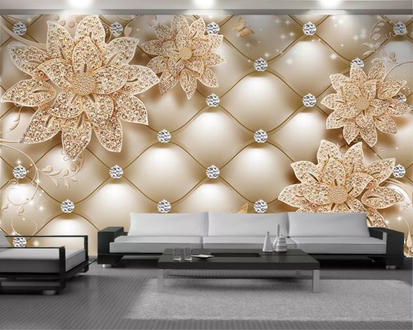 Custom Luxury Diamond Flowers Carta da parati 3d Soggiorno Camera da letto Cucina Home Decor Modern Exquisite Floral Painting Mural Wallpapers