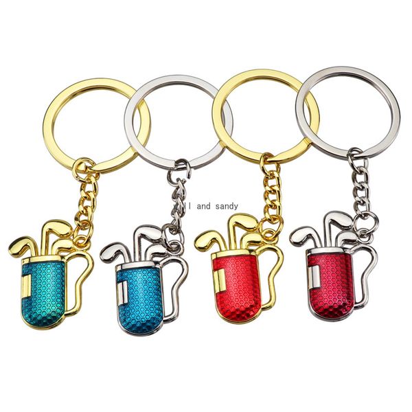 Gold Golf Club Key Ring Red Metal Metal Golf Bag Keychain Hallings Mulheres homens j￳ias de moda Will and Sandy