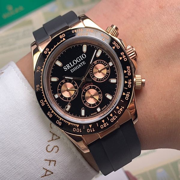 

casual mens watches automatic mechanical watch stainless steel case waterproof rubber strap folding buckle sapphire mirror montre de luxe, Slivery;brown