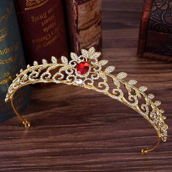 

hair clips & barrettes simple leaf tiaras and crowns for women royal princess pageant diadema rhinestone headbands bride wedding jewelry, Golden;silver