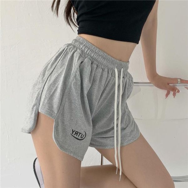 

4 colors summer high womens short elastic waist korean style girl casual letter wide leg n0116, White;black