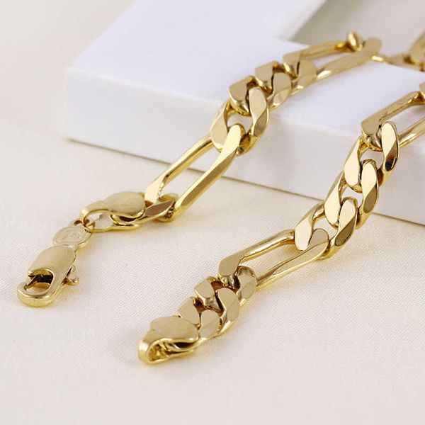 

mens 18 k g/f solid gold 8mm italian figaro link chain necklace 600mm x0707, Silver