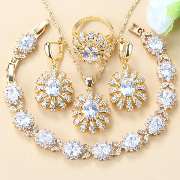 

wedding jewelry sets elegant women costume yellow gold color big flower dangle/earrings/necklace/bracelet/ring 6-colors set, Slivery;golden
