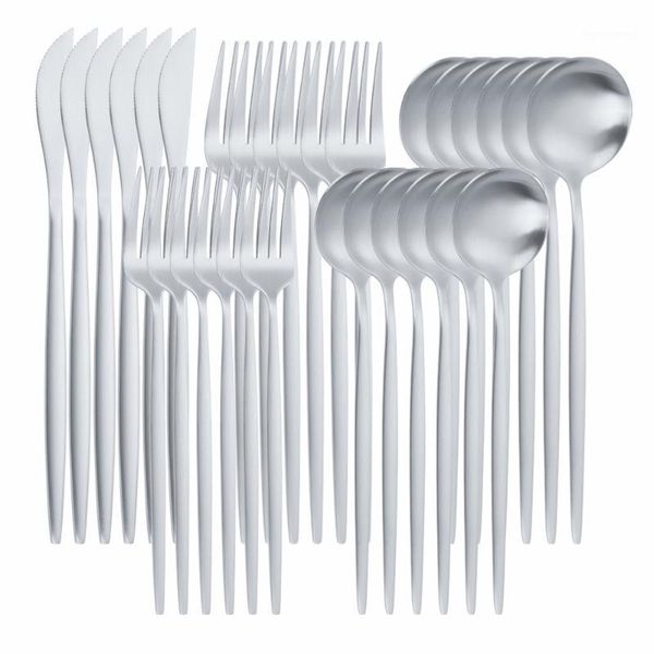 

flatware sets 30pcs matte silver stainless steel cutlery tableware set dinnerware dinner forks knives spoons safe silverware1