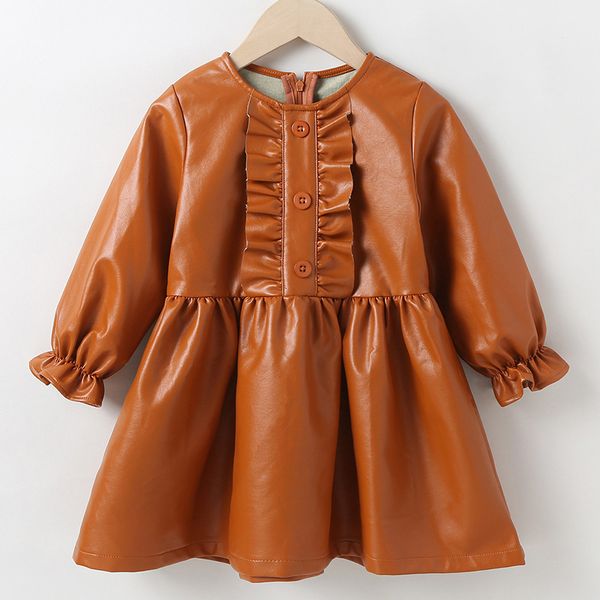 

new brown korean long sleeve leather skirt in spring and autumn, Blue