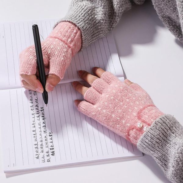 

sports gloves knitted wool alpaca women's winter fingerless kawaii casual touch screen keep warm and cold cycling mittens, Black