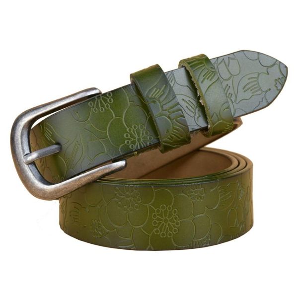 

belts 2021 luxury cow split leather women belt pin buckle carved brand for vintage floral strap female, Black;brown