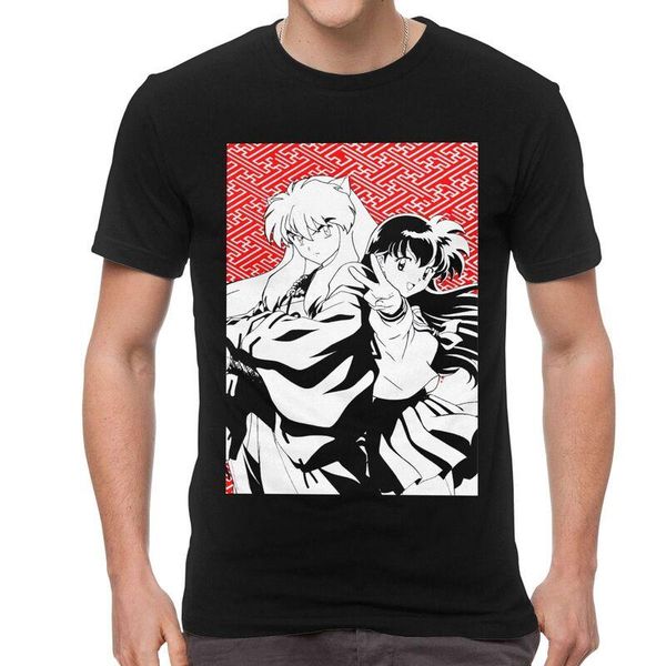 

men's t-shirts vintage inuyasha and kagome t shirt cotton printing t-shirt harajuku tshirt short sleeve anime sesshomaru tee, White;black