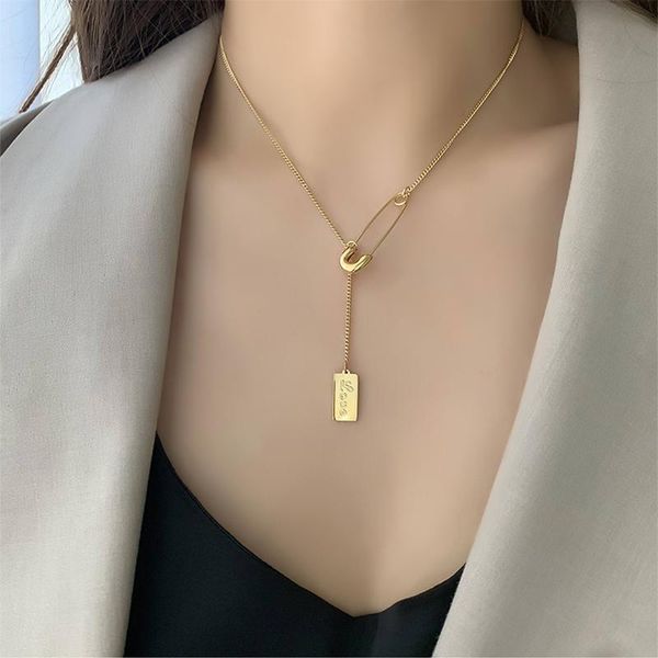 

pendant necklaces stainless steel gold color pin necklace for women thin accessories 2021 trend gift fashion jewelry collier, Silver