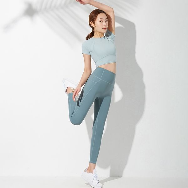 

2021 spring summer new high waist hip lifting fitness women's tight and breathable sports peach fitness yoga suit women, Gray