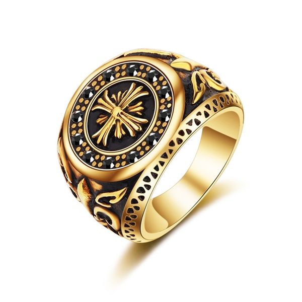 

men's fashion casting jewelry cross flower titanium steel ring, Black
