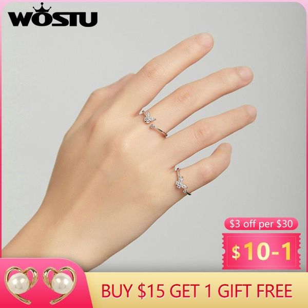 

cluster rings wostu 2021 s925 sterling silver butterfly zircon little finger open ring for women girls kids fine jewelry gift anel bnr178, Golden;silver