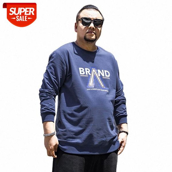 

large size men's letter printed round neck sweater loose plus fat long-sleeved bottoming #io9b, Black