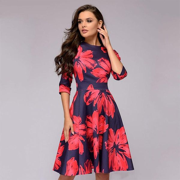 

women casual knee-length a-line dress vintage round neck printing chinese style design pattern lady office commute dresses, Black;gray