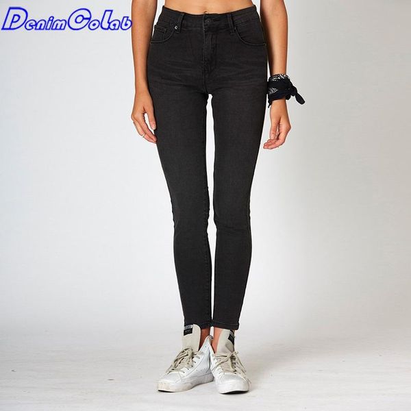 

women's jeans denimcolab skinny black pants women elastic mid waist pencil femme casual denim ladies trousers 2021, Blue