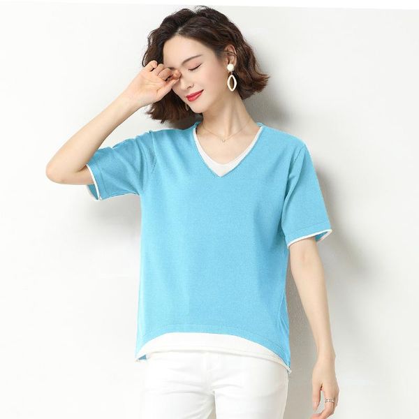 

women's sweaters women solid colors summer knit blouse short lady sleeve casual shirt, White;black