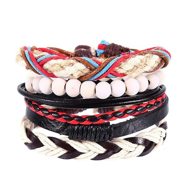 

charm bracelets 2021 fashion for women 4pcs/set punk rock braided rope leather bracelet men wood beads drop, Golden;silver