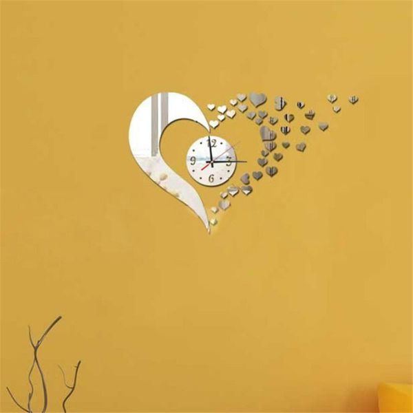 

wall clocks modern style sweet heart diy mirror 3d acrylic stickers quartz clock home decoration for living room /d