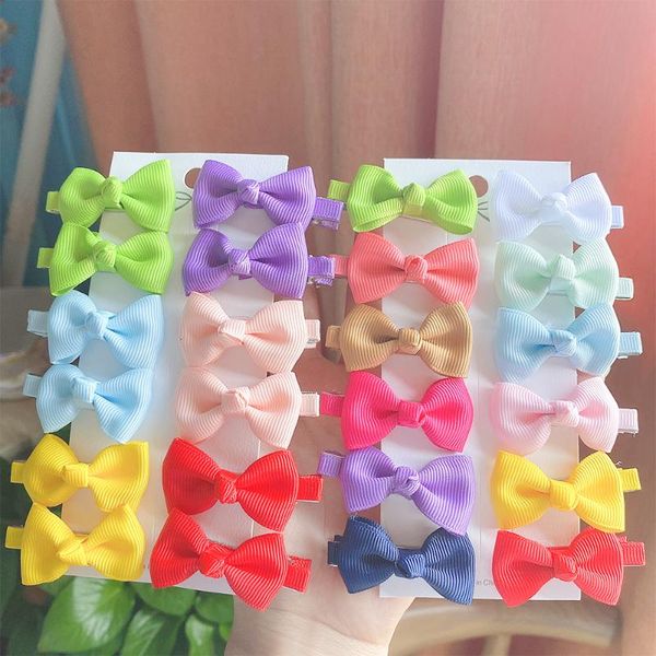

12pcs/set grosgrain ribbon hair bows with clip for cute girls colorful clips mini hairpins barrettes kids accessories, Slivery;white