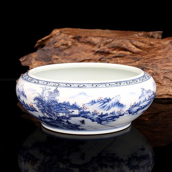 

vases qing kangxi handpainted blue and white red glazed bowl mountain people washer antique porcelain all hand painted