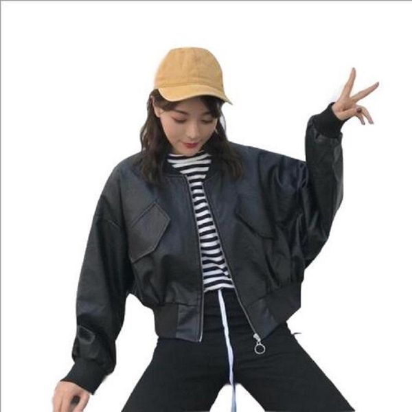 

women's jackets fashion bat sleeve pu locomotive short leather coat women clothes 2021 wind thin jacket student, Black;brown