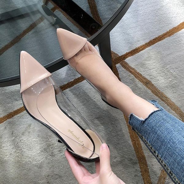 

sandals women high heels shoes 2021 spring summer pointed toe transparent size 35-40 sandalias de mujer, Black