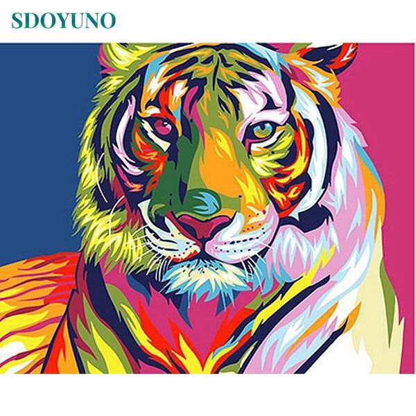 

paintings sdoyuno frameless coloring by numbers coloured tiger wall pictures for living room canvas painting art diy unique gift