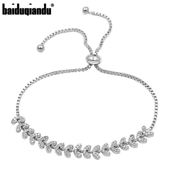 

link, chain baiduqiandu brand cubic zirconia leaf bracelet with adjustable slide bead for women, Black